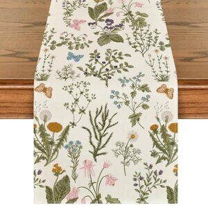 Wildflowers Floral Spring Table Runner, Seasonal Summer Butterfly Kitchen Dining
